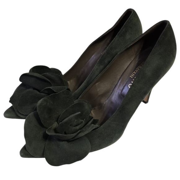 Moss Green Suede Floral Valentino pumps sz 39.5 / 8.5 - Picture 1 of 9